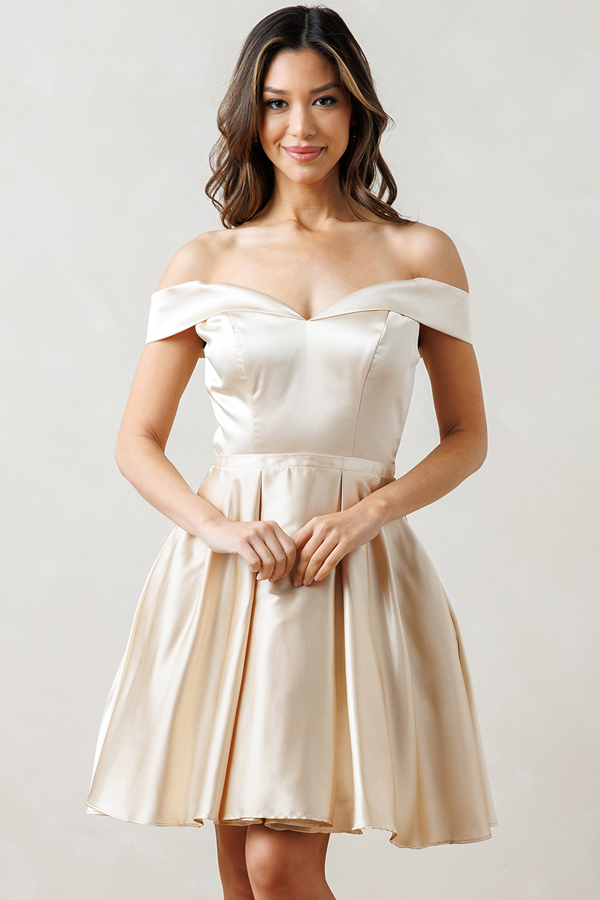 Off Shoulder Charmeuse  Cocktail Dress